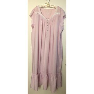 Eileen West 3X Long Nightgown, Cap Sleeves, 100% Cotton Pink